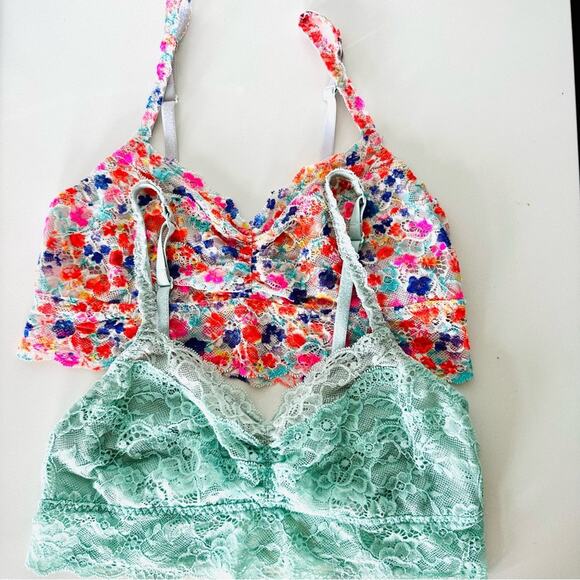 2 VS VICTORIAS SECRET PINK Lace White Red Blue Mint Green Ruffle Bra Bralette M - Picture 2 of 16